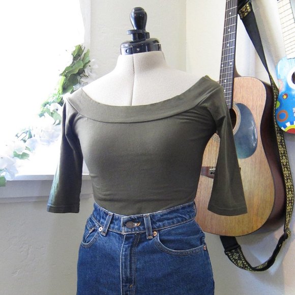 Simple Olive Green Off the Shoulder Top - Picture 4 of 6
